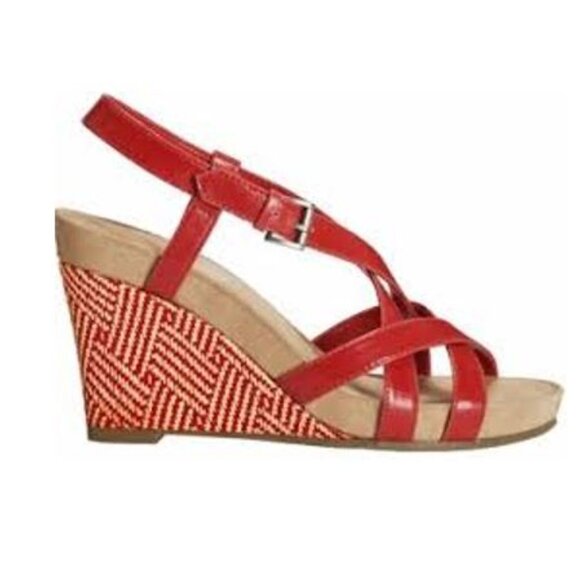 Red Wedge Leather Sandals 7.5, AEROSOLES - Picture 1 of 8